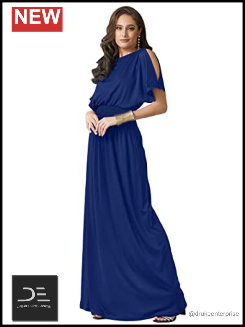 Womens Split Sleeve Smocked Elegant Cocktail Long Maxi Dress